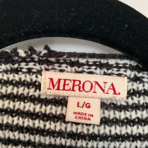 ๐ฑ 5 FOR $10.  MERONA BLACK & WHITE CARDIGAN WATERFALL SWEATER SIZE LARGE - Picture 2 of 4
